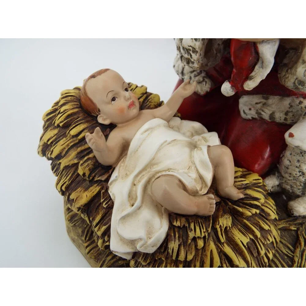 RP Gauer 1983 Roman Kneeling Santa Resin Figurine Baby Jesus Manger